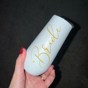 White Bride Tumbler with Gold Script